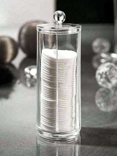 1 قطعة حامل مسحات، موزع وسادات مزيل المكياج، صندوق تخزين وسادات مزيل المكياج مغطى، منظم مستحضرات التجميل شفاف، حامل مسحات ووسادات المكياج للحمام