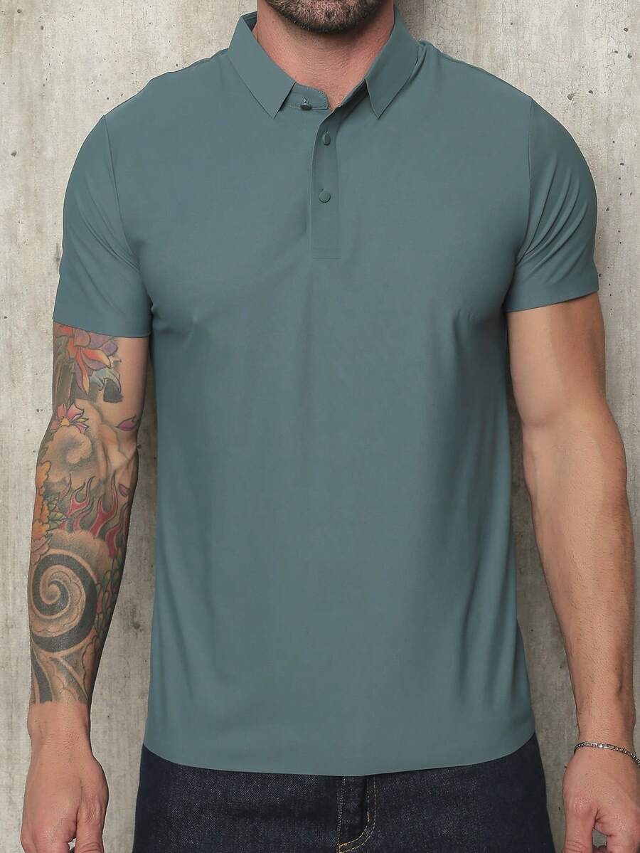 Men's Polo Shirt In Polyamide, Elastic Ice Fabric, Style And Quality - 綠色 - 查看 1