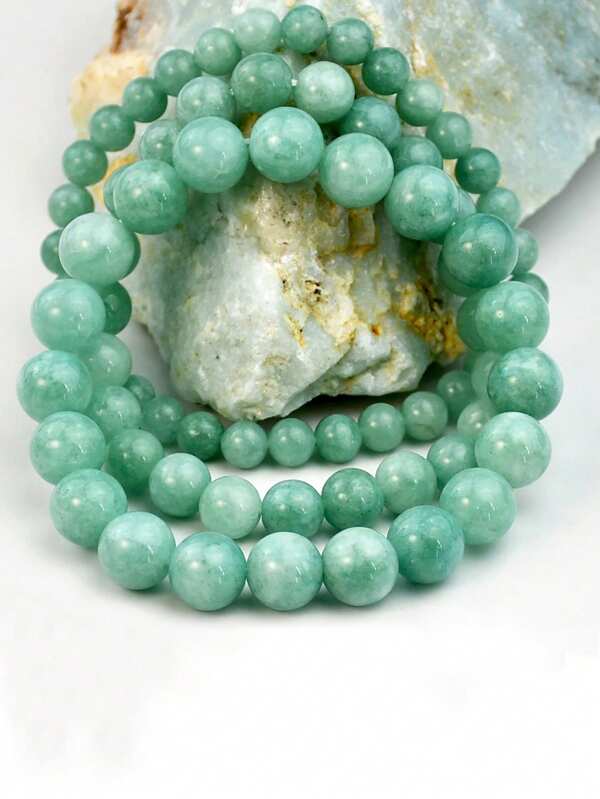 1 pieza Pulsera de jade de jadeíta natural con cordón elástico, pulsera de cuentas de bendición adecuada para uso diario