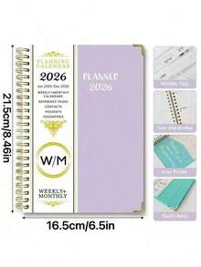 2026/1-12 A5 Planner Notebook, 71 Sheets/142 Pages - Monthly & Weekly Calendar, Pink & Gold Edges, Elastic Closure, Inner Pocket, Ideal For Office & School Organization