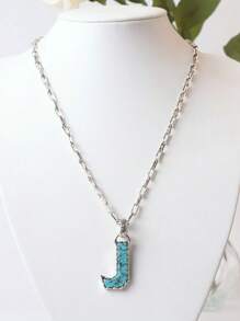 1pc Western Country Style Vintage Textured CCB Multicolor Leopard Print Black & White Plaid 26 Letter Minimalist Pendant Necklace, Sweater Chain