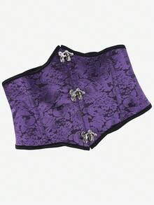 Underbust Corset Steampunk Gothic Punk Style Short Waist Trainer Cincher, Palace Bodice Waist Cincher With Hook And Buckle Closure - Purple - View 4