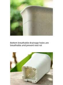 加厚磨砂方形高腰塑料花盆桌面摆件小花盆带排水种植盆小花盆 - 彩色 - 查看 2