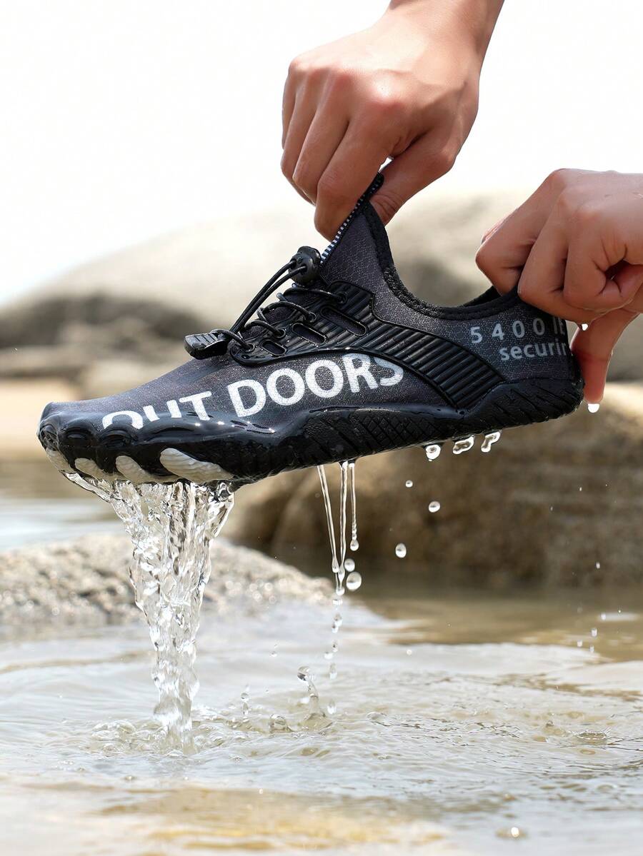 Unisex atmungsaktive Wasserschuhe - schnelltrocknend, rutschfeste Fünf-Finger-Wassersportschuhe, geeignet für Strand, Schwimmen, Surfen und Wandern - strapazierfähige Gummisohle, Schnürung, ganzjährig, Strandschuhe - Schwarz - Übersicht 1