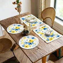 1 peça de jogo americano com estampa floral vintage, jogo americano de jantar com borlas de linho, decoração de mesa lavável, decoração de quarto, jogos americanos, porta-copos, jogos americanos de mesa de jantar de cozinha, decoração de festa interna e externa, decoração de casa, presente ideal - Multicolorido - Ver 8
