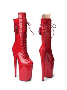 WUXIN H&P Women's 9 Inch Pole Dance Boots, Exotic Stiletto Platform Heels Ankle Boots For Professional Performance - 紅色 - 查看 7