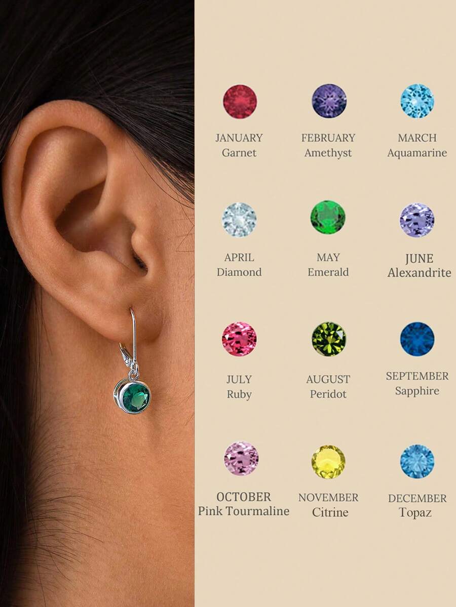 1 par de pendientes de plata de ley S925 con gota de piedra natal, regalo de cumpleaños personalizable de 12 meses, joyería exquisita para mujeres