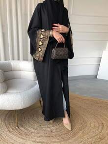 1 chiếc váy Abaya hở thời trang có cổ tay áo thêu tinh xảo, phù hợp cho trang phục hàng ngày của phụ nữ Hồi giáo, mặc được mọi mùa - Nhiều màu - Xem 9