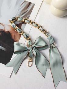 1pc Phone Lanyard With Bowknot, Metal Chain Scarf Braided Cord Phone Charm Accessory, Ribbon Electroplated Decor