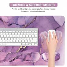 Large Keyboard Mouse Pad Set, Extended Mouse Pad+Keyboard Wrist Rest Support, Memory Foam Ergonomic Easy Typing, 4Pcs (35.4*15.9 In) Desk Pad Set For Home Office Study Game - Colorful-671326 - 紫色大理石2 - 查看 6