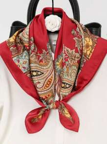 1pc New Satin Square Scarf For Men And Women 70*70cm Satin Floral Geometric Pattern, Elegant Retro Bohemian Style Headscarf, Fashionable And Versatile Neutral Square Scarf, Suitable For Daily And Casual Occasions, Can Also Be Used As A Holiday Gift