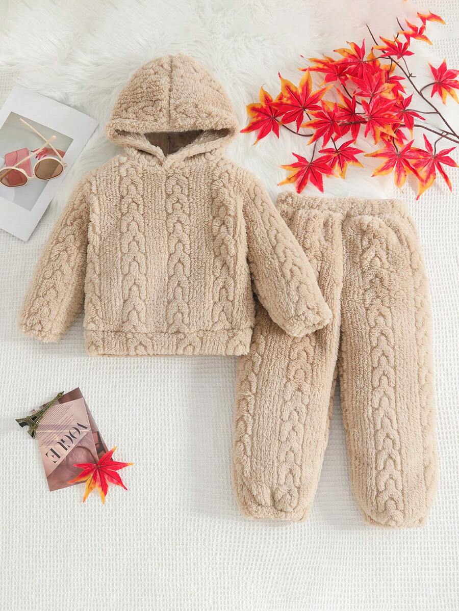 This Adorable Beige Hooded Plush Set Will Have Your Little One Snuggling In Comfort. The Soft, Quality Fabric And Cozy Design Of The Hooded Sweatshirt And Pants Set Feature A Charming Knit-Like Texture, Perfect For Keeping Them Warm And Stylish On Chilly Days. An Essential For Cold Weather, This Set Also Makes A Great Birthday Gift.