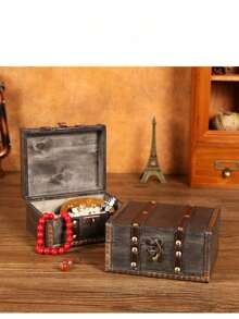 1 件复古矩形仿古木制珠宝收纳盒，复古家居装饰收纳盒，适用于珠宝、饰品和节日礼物，适合女士收纳收纳盒，旅行节日必备秋季装饰秋季万圣节 - 深灰色 - 查看 2