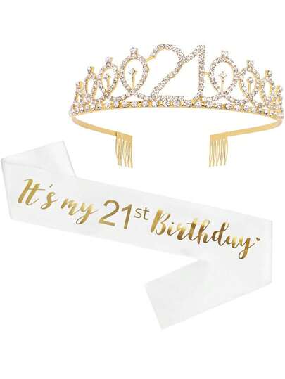 "It's My 21st Birthday" Sash & Rhinestone Tiara - 21st Birthday Sash Birthday Girl Sash Birthday Party Favours, Supplies And Decorations