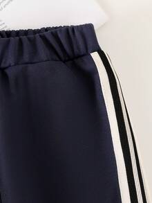 Conjunto de Moletom de Gola Redonda de Manga Longa Listrado e Calça Reta de Cintura Elástica Listrada para Menino/Menina Casual