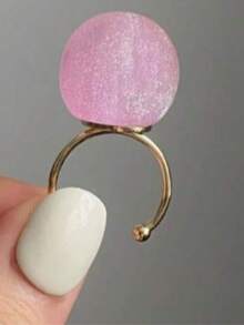 1pc Fashionable Elegant Minimalist Artistic Jelly Transparent Round Resin Stainless Steel Open Ring For Women, Suitable For Daily Commute, Street, Music Festival, Party, Evening Wear