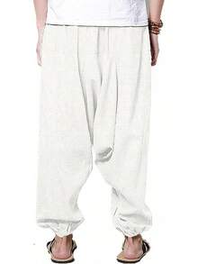 Mens Womens Harem Pants Loose Fit Boho Yoga Hippie  Drop Crotch Trousers-20256688 - 米色 - 查看 6