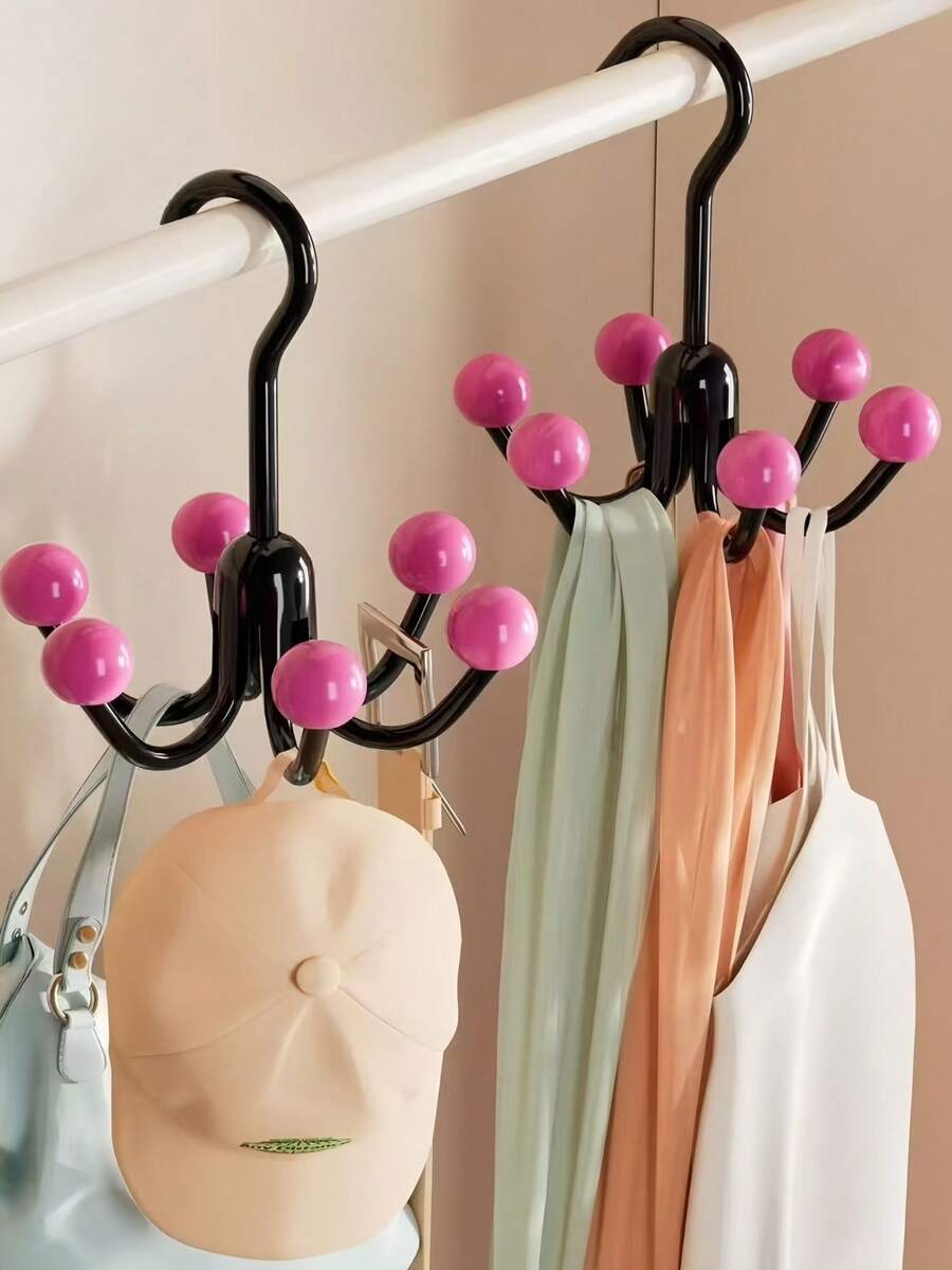 1pc 6-Hook 360 Degree Rotating Wardrobe Hanging Rack For Closet Organization - Space-Saving Organizer For Bras, Bags, Hats And Accessories; , Easy-Install, Multi-Function Swivel Hook System Ideal For Bedroom, Dorm Or Small Apartment, Great For Spring Cleaning And Seasonal Storage Fits Inside Standard Closets And Wardrobe Corners, Helps Declutter Drawers, Keeps Hats, Bags And Undergarments Organized At A Glance, Enhances Visibility And Accessibility, Supports Daily Outfits And Travel Packing, Ideal Gift For Moms And Students