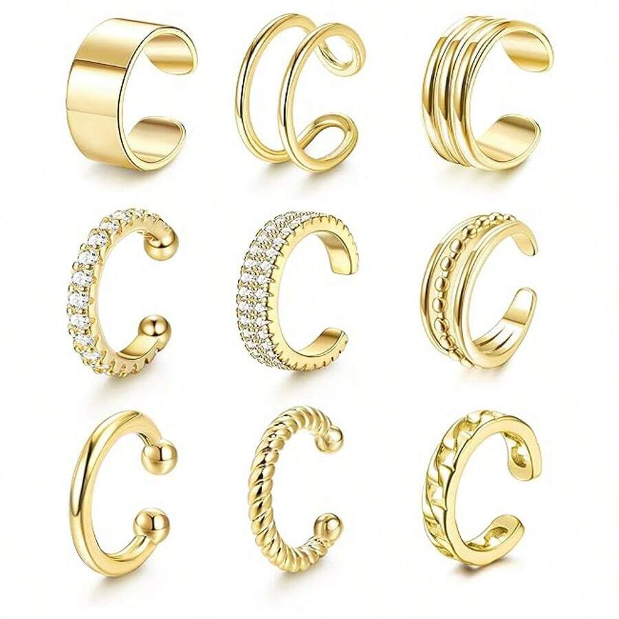 1PC Ear Cuff Earrings For Women Non Piercing Gold Ear Cuffs Gold Plated Ear Cuff For Non Pierced Ears Clip On Cartage Earring Fake Earrings Man Lightweight