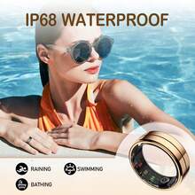 男女智能戒指健身追踪器 - 防水健康戒指，用于睡眠追踪器、心脏和血氧监测器、家庭护理健身戒指、步数和燃烧的卡路里计数器、手势滑动视频内置运动手势功能，请佩戴戒指用手指快速双击：切换视频，佩戴舒适，玫瑰金\白色\黑色 7\8\9\10\11\12\13（15 / 20mAh 可充电电池） - YJH-R04 - 查看 7