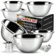 Juego de 14 piezas de tazas y cucharas medidoras - Juego de tazones de mezcla de acero inoxidable premium - Tazones de metal apilables y estables, perfectos para cocina, repostería, cocción o preparación de alimentos - 14 Piezas - Ver 7