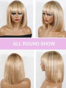 带刘海的波波头假发 8英寸短款波波头假发 女士耐热真人发假发 外观自然 适合日常佩戴 #12P613