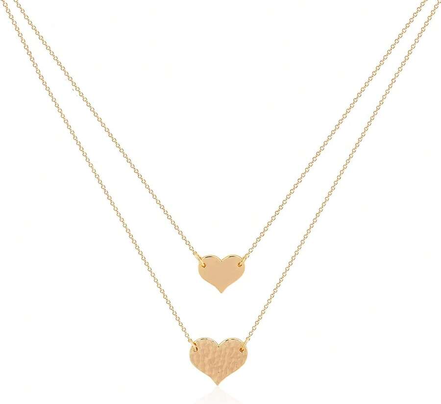 MEVECCO Layered Heart Necklace Pendant Handmade 18k Gold Plated Dainty Gold Choker Arrow Bar Layering Long Necklace For Women - 心邪惡之眼 - 查看 1