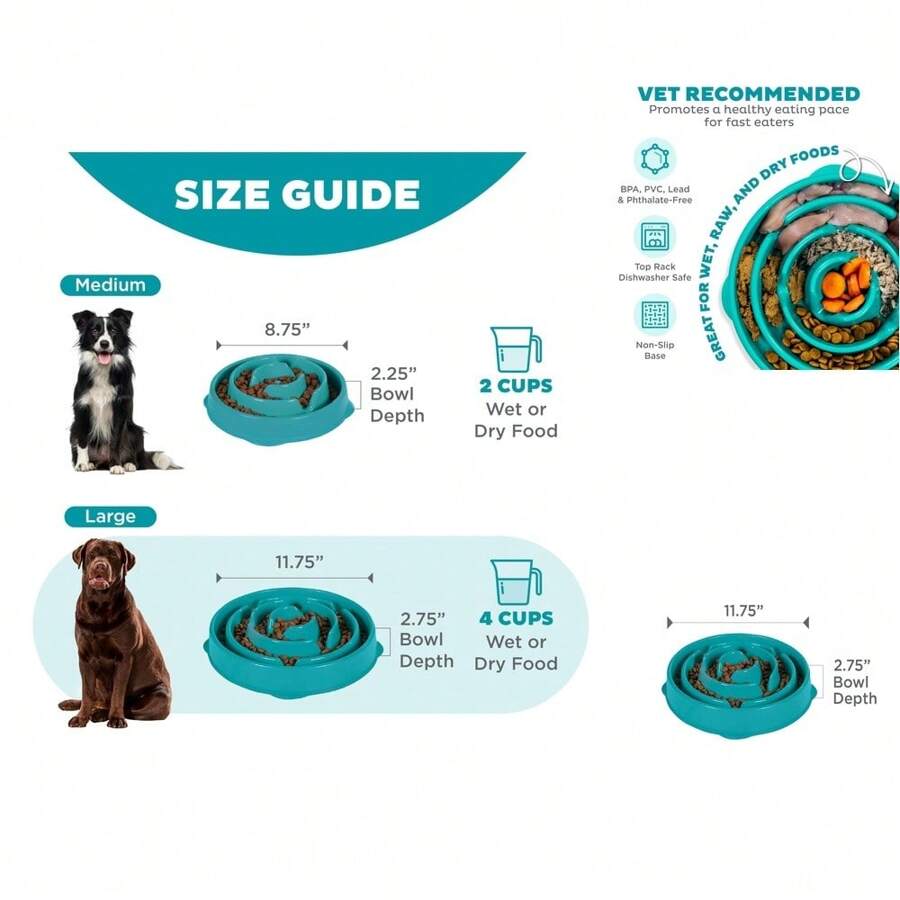 Outward Hound Large 4-Cup Turquoise Plastic Slow Feeder Dog Bowl, Lightweight & Portable - Blue - View 1