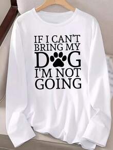 Winter Clothes For Women Ropa De Invierno Mujer Long Sleeve TopsLong Sleeve Crew Neck Dog Paw & Letter Print Casual T-Shirt For Spring & Fall, Women's Clothing Christmas Themed Graphic Print Casual Crew Neck Long Sleeve T-Shirt - trắng - Xem 3
