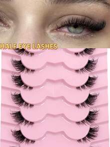 9 Paar halbe Wimpern mit transparentem Band, natürlich aussehende Katzenaugen-Wimpern mit verlängertem Schwanz, flauschig, verwischt, weich, falsche Nerz-Wimpern, natürliches Make-up, geeignet für tägliches Make-up, Beauty-Blogger Make-up