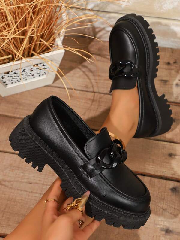 Mocassini con platform neri, con fibbia in metallo nera, scarpe basse vintage slip-on casual, sneaker vintage a collo basso, versatili per pendolarismo, infermiere, hostess di volo, stile universitario slip-on mule