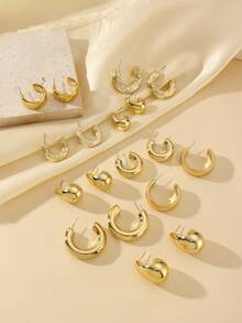 Nuevo conjunto de pendientes de forma de lágrima con diseño retorcido grueso y dorado, adecuado para mujeres. Pendientes de metal geométricos redondos de moda, conjunto de pendientes de círculo vintage exagerado y creativo