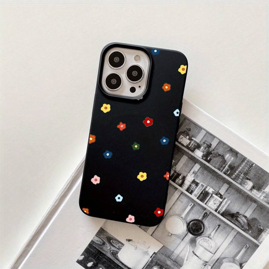 Fundas y carcasas protectoras para teléfono con diseño de flores pequeñas y coloridas, con orificios grandes. Compatibles con phone 16 Pro Max, 16, 15 Pro, 14, 14 Plus/14 Pro Max, 13, 13 Pro, 12 Pro, 11/11 Pro. Regalos para cumpleaños y fiestas - Negro - Ver 1