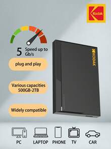 Kodak 柯达原装正品 P190 型号便携式外置硬盘 - USB 3.0 500GB 1TB 容量可选，完美存储 - 黑色 - 查看 1