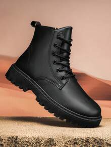 Black High-Top Boots For Men, Waterproof, Thick Sole, & Versatile, Spring/Summer - Black - View 7