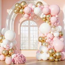  Pink And White Balloon Arch Kit Different Sizes Of 18 12 10 5 Inch Pastel Light Pink Metallic Gold Confetti And White Balloons For Shower Birthday Party Decorations - 彩色 - 查看 5
