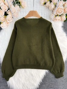 [Áo] Áo khoác cardigan tay dài xoắn phía trước màu trơn, tối giản, trang phục công sở, cổ điển, đơn giản, phong cách Pháp, áo khoác cardigan dệt kim màu trơn buộc eo phía trước cho nữ, có thể mặc ngoài áo cánh, áo khoác cardigan cỡ lớn dễ thương - Xanh lá cây 1 - Xem 3