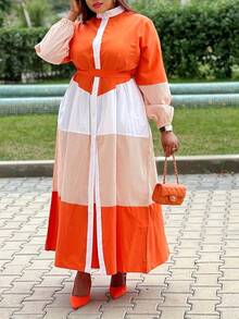 Plus Size Fashionable Women's Open-Collar Casual Dress Plus Size Dress - 桔色 - 查看 3