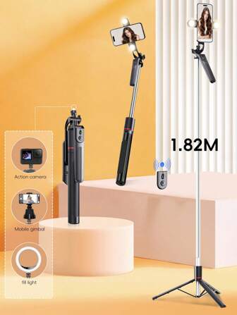 3-In-1 Selfie Stick Tripod With Fill Light, Durable Stainless Steel Design, Bluetooth Remote, Stable Tripod Support, Compatible With IOS And Android Phones, Suitable For Live Streaming, Video Shooting, Summer Vacation, Travel, Fill Light, Outdoor Activities, Live Vlogging And More