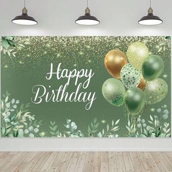 1pc Sage Green Happy Birthday Backdrop Banner 82.7 * 59.1/59.1 * 39.4/39.4 * 29.5 Inch Greenery Eucalyptus Photo Prop Green Gold Party Photography Background For Baby Shower Birthday Party Decoration Supplies