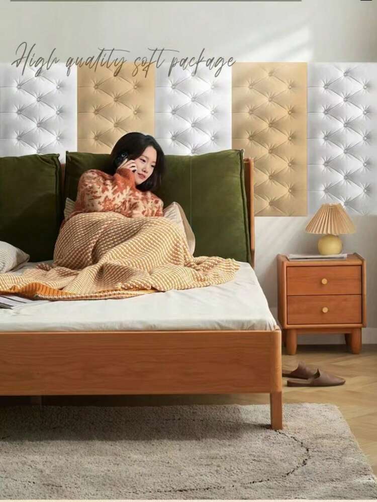 Self-Adhesive 3D Design, Elegant Rhombus Pattern Decorative Cushion Wall Sticker For Tatami Bed Headboard, Soft Padding, Black And White, Suitable For Bedroom And Living Room Decor, Foam Wall Panels For Room, Leather-Wrapped Decorative Collision-Proof Wall Padding, Wall Covering For Bedroom Headboard, Ensuring Safety - Multicolor - View 2