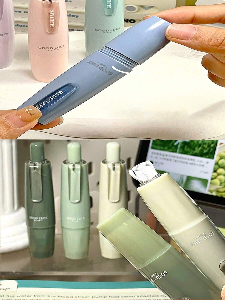 5 件/1 件渐变色按钮点胶、用于计划器的大容量修正带、带可填充墨盒的学生点胶笔、极简安静修正带 - 彩色 - 查看 1