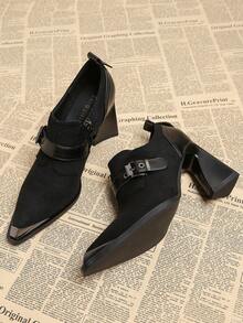 2025秋季新款优质热销女士优雅黑鞋粗跟复古欧美风尖头百搭高跟鞋秋冬时尚女鞋 - 黑色 - 查看 1