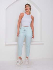 Women's Polyester Tie Pants - Light Wash - View 4