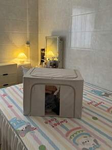 1 pieza Caja de almacenamiento de tela Oxford con gran capacidad, solución de organización impermeable y plegable para el hogar y dormitorios, armarios y armarios, adecuada para ropa, ropa de cama, toallas, juguetes y accesorios, bin de tela duradera y móvil para almacenamiento estacional, liviana y portátil pero resistente, material de Oxford transpirable, diseño apilable de fácil acceso, aspecto moderno y limpio - Beis - Ver 3