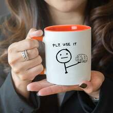 1 Pieza Taza de café de cerámica de 11 onzas con ilustración de "Por favor úsala" del cerebro, taza reutilizable con recubrimiento múltiple, apta para lavavajillas y microondas, taza de café con humor de uso múltiple, regalo portátil para la oficina, taza de té, taza de leche, de vuelta a la escuela - Multicolor - Ver 18