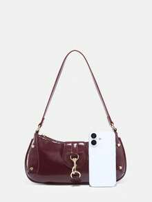 Novachic, Retro Style Shoulder Bag For Women With Rivet And Buckle Decor, Small Capacity Lightweight Underarm Bag, Suitable For Women, Students And Office Workers Commuting, Casual Use - Burgundy - View 5