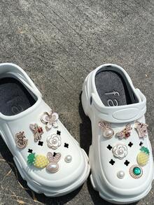 12pcs Shoe Charm/Shoe Accessories/Charms Pearl Chain Flower Charms For Shoes/Charms Suitable For Clogs/Beach Bags/Beach Shoes And Halloween Gifts/Christmas Gifts/Other Holiday Gifts