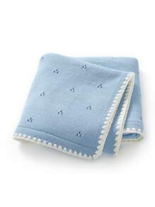 1 件休闲简约婴儿毯，儿童针织毯，带精致波浪边，儿童厚毯 - 淺藍 - 查看 1