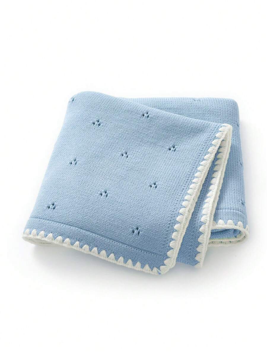 1 件休闲简约婴儿毯，儿童针织毯，带精致波浪边，儿童厚毯 - 淺藍 - 查看 1